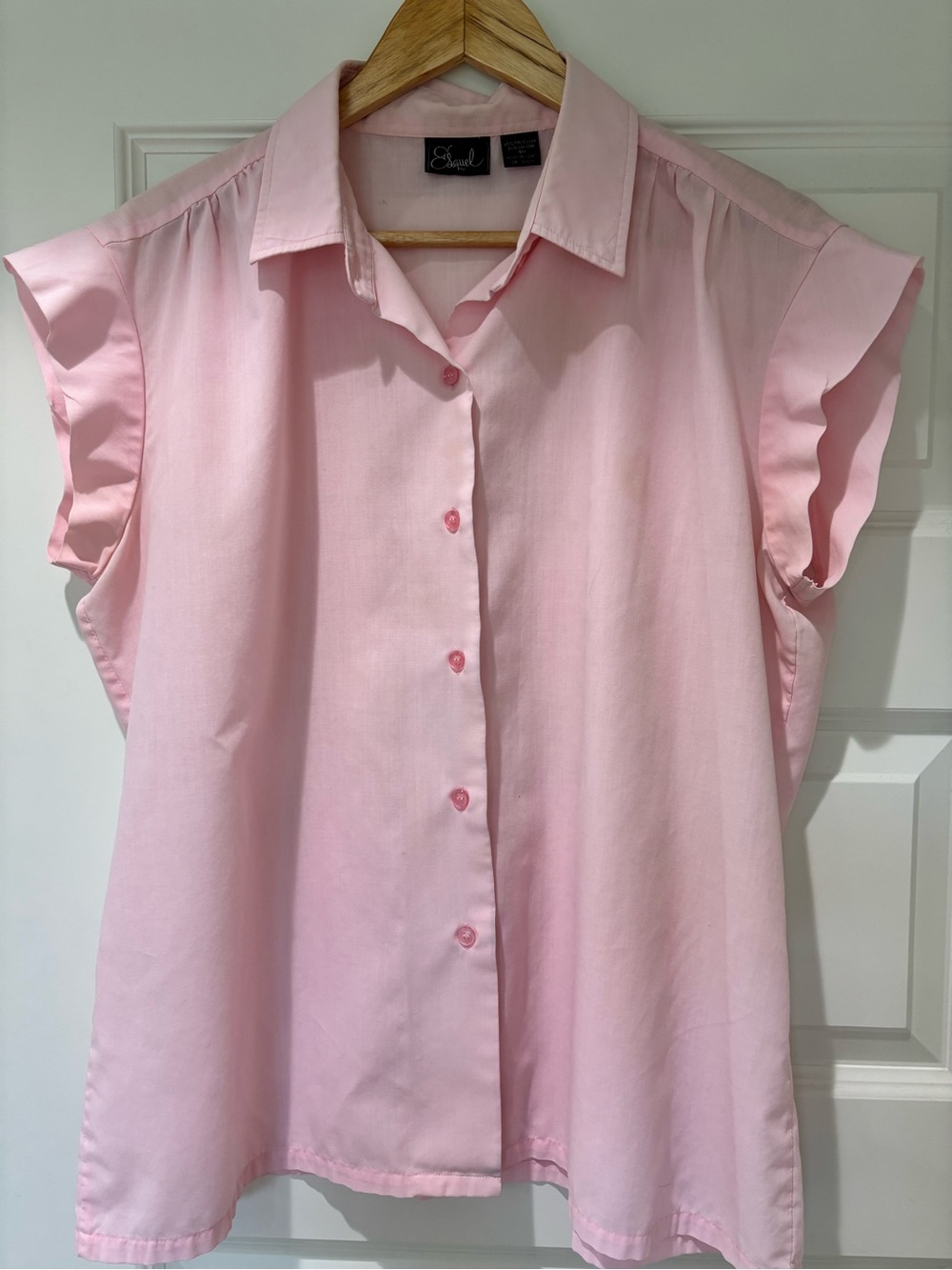 VINTAGE Pink Short Sleeve Cap Sleeve Button Down Blouse Size 10 M EUC Esquel